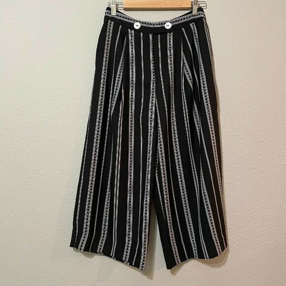 Topshop Womens Black Striped Flat Front Pockets Wide Leg Palazzo Pants Size 6 - Picture 1 of 6